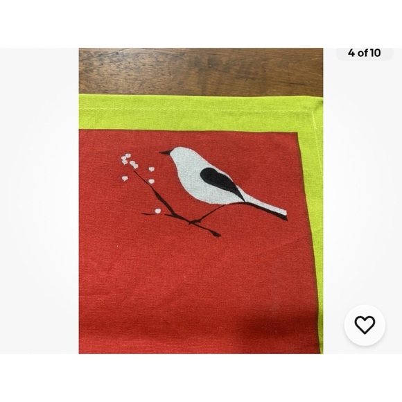 Rock Flower Paper Placemats / Green Red / Chickadee Bird / Cotton / 20" x 14" - Picture 6 of 6